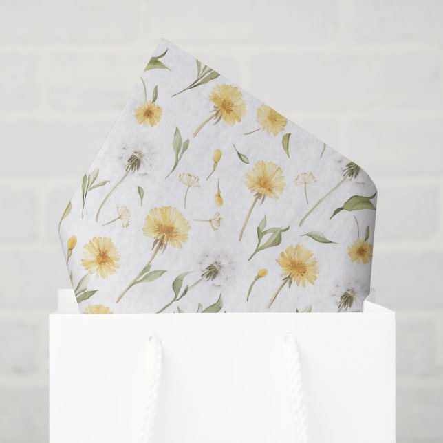 Papel De Seda Flores de Diente de León Blancas Amarillas Cumplea (Bolsa de regalo)