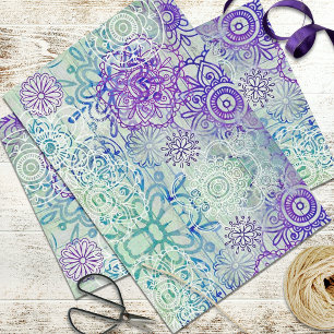 Papel De Seda Flores De Doodle Cuestas En Una Madera Rústica