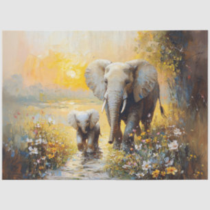 Papel De Seda Flores de Elefante y Cría y Decoupage de Puesta de