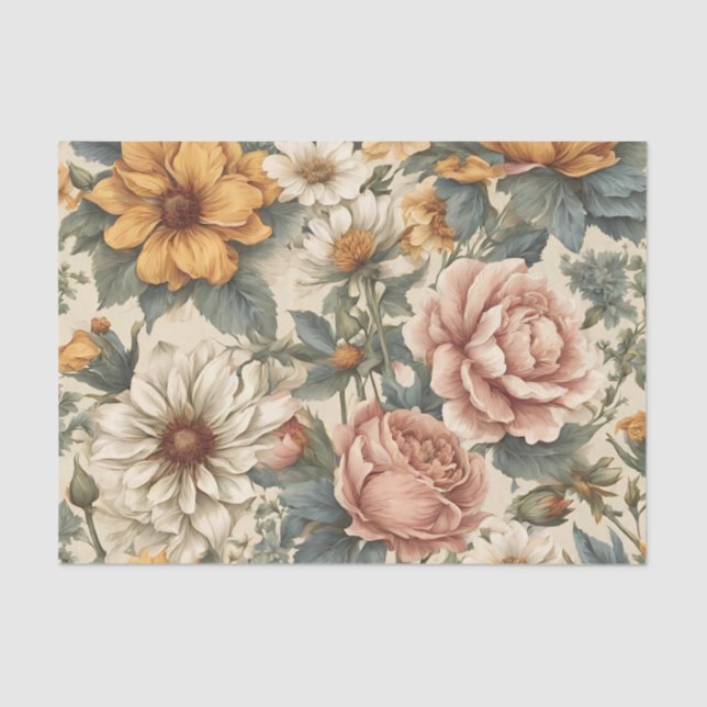 Papel De Seda Flores de época elegantes (Anverso)