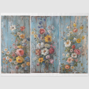 Papel De Seda Flores de época fondo azul desgastado