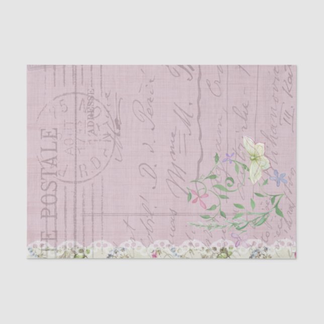 Papel De Seda Flores de escritura postale y mariposa (Anverso)