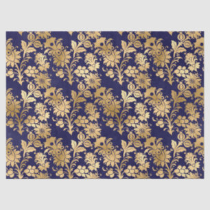 Papel De Seda Flores de esténcil de oro en deshielo morado