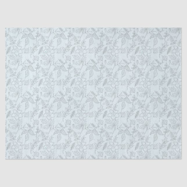 Papel De Seda Flores de esténcil en un desenlace verde claro (Anverso)