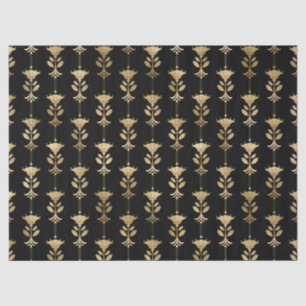 Papel De Seda Flores de estilo Art Decó de oro en negro
