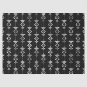 Papel De Seda Flores de estilo Art Déco plateado en negro