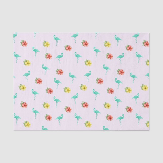 Papel De Seda Flores de flamenco e hibiscus (Anverso)