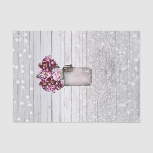 Papel De Seda Flores de flores de mason jar de madera y borgoña  (Anverso)