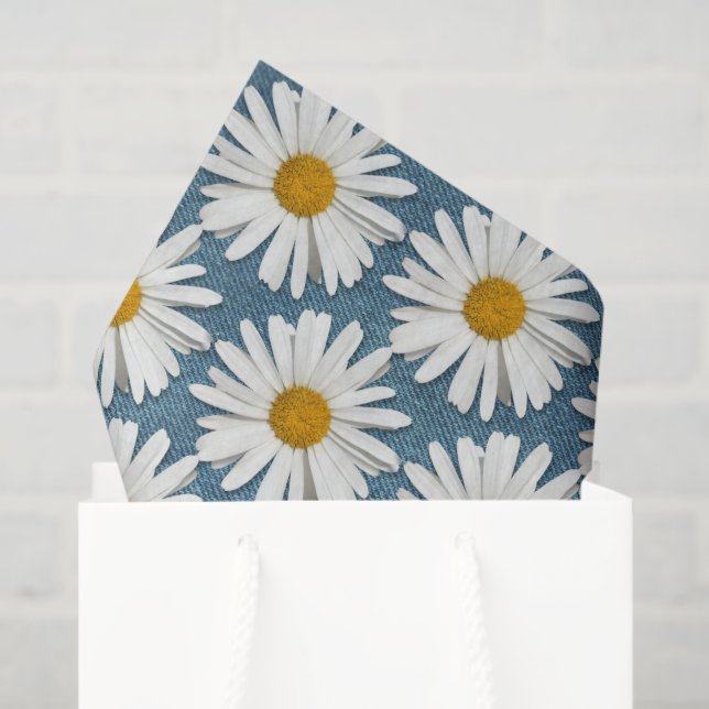 Papel De Seda Flores de flores hippie de denim y margarita blanc (Bolsa de regalo)