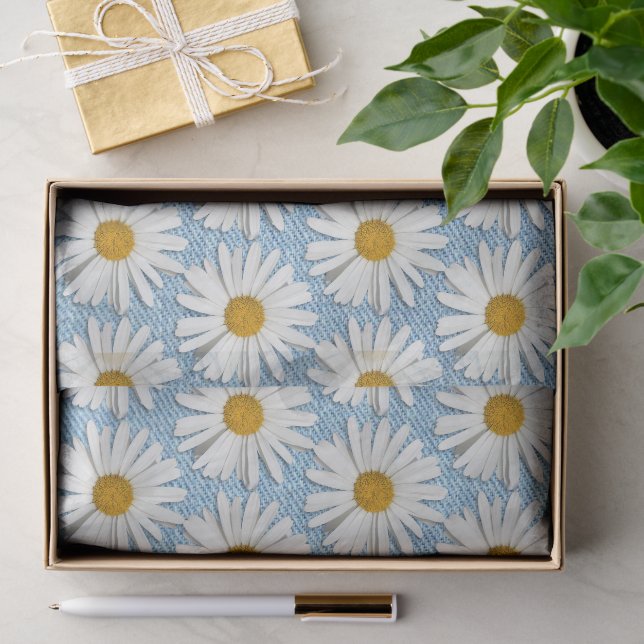 Papel De Seda Flores de flores hippie de denim y margarita pálid (Regalo )