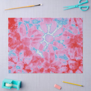 Papel De Seda Flores de flores hippie de tinte floral azul rosad