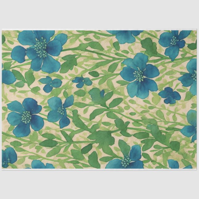 Papel De Seda Flores de flores silvestres azules patrón de ephem (Anverso)