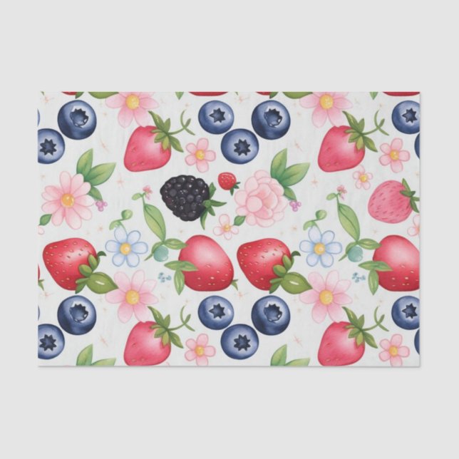 Papel De Seda Flores de fresa de Berry Fiesta de cumpleaños para (Anverso)