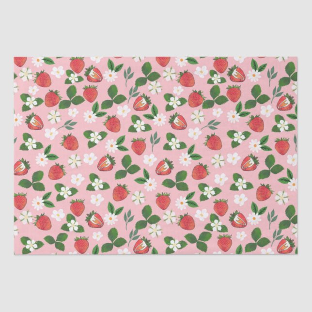 Papel De Seda Flores de fresas dulces Flores acuarela Floral (Anverso)