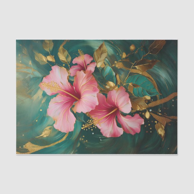 Papel De Seda Flores de Hibisco Doble Rosa Dorado, Flores Formal (Anverso)