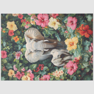 Papel De Seda Flores de Hibisco Elefante y Cría Decoupage