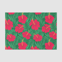 Papel De Seda Flores de Hibisco Rojas sobre Hojas Tropicales Ver