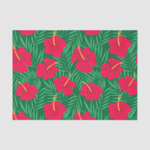 Papel De Seda Flores de Hibisco Rojas sobre Hojas Tropicales Ver