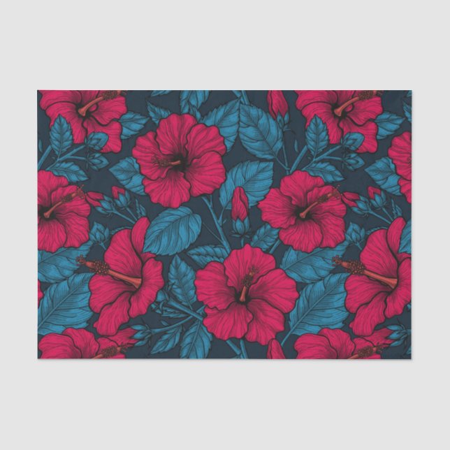 Papel De Seda Flores de hibiscos rojos (Anverso)