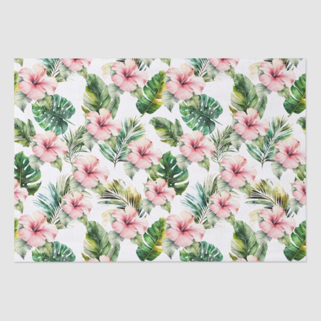 Papel De Seda Flores de Hibiscus Tropical Rosa (Anverso)
