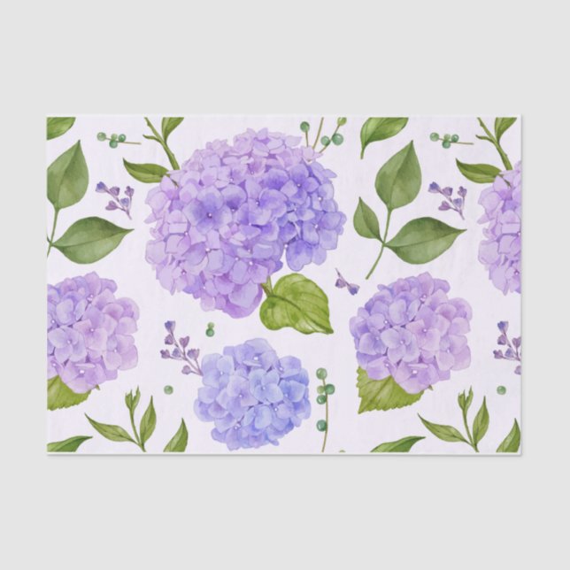 Papel De Seda Flores de hidrangea púrpura acuarela (Anverso)