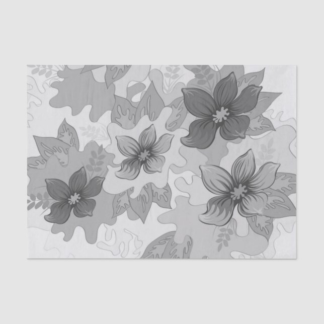 Papel De Seda Flores de hues grises monocromas (Anverso)