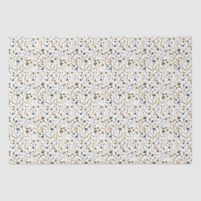 Papel De Seda Flores de invierno azul de oro (Anverso)