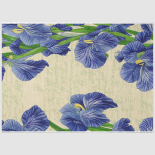 Papel De Seda Flores de iris azul patrón de ephemera vintage