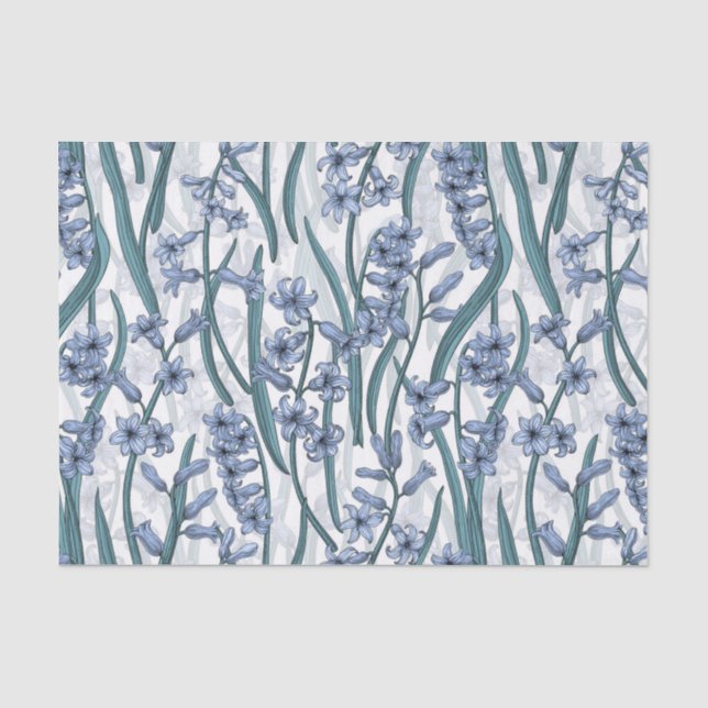 Papel De Seda Flores de jacinto azul sobre blanco (Anverso)