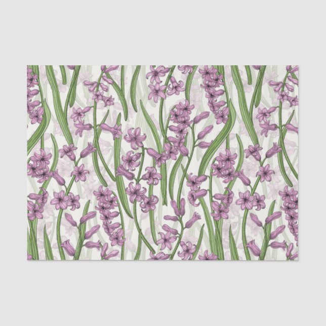 Papel De Seda Flores de jacinto rosa sobre blanco natural (Anverso)