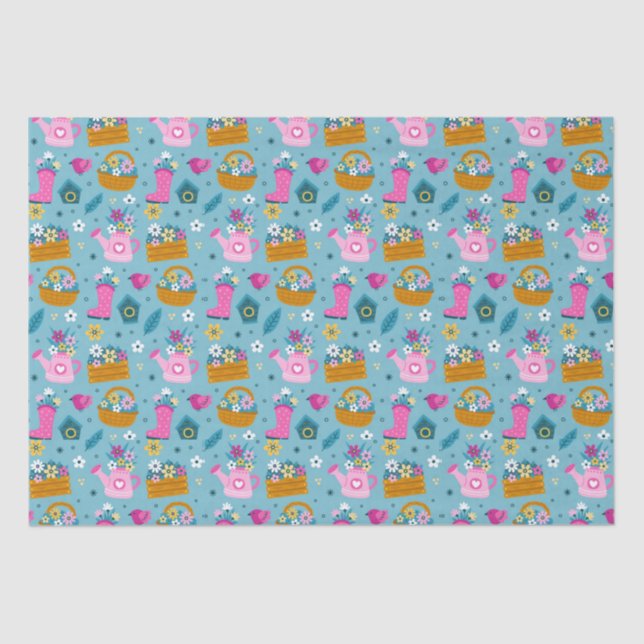 Papel De Seda Flores de jardín de primavera (Anverso)