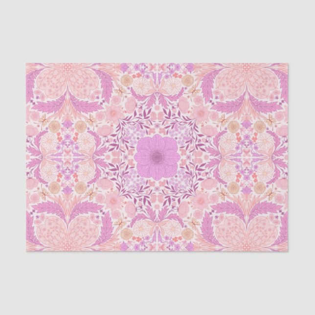 Papel De Seda Flores de jardín retro en rosa (Anverso)
