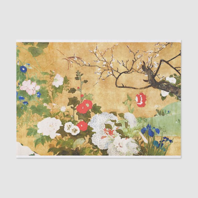 Papel De Seda Flores de las cuatro estaciones, Saito Ippo, arte  (Anverso)