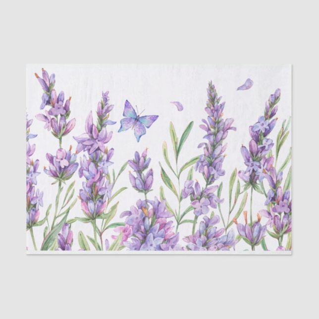 Papel De Seda Flores de lavanda acuarela (Anverso)