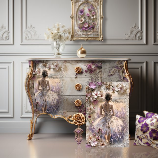 Papel De Seda Flores de lavanda, espalda de Ballerina, fantasía (Lavender Blooms, Ballerina and Floral, Romantic, Shabby Chic, Furniture Decoupage Tissue Paper.)