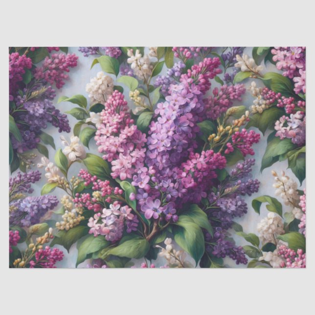 Papel De Seda Flores de Lila Decoupage Acuarela Botánica (Anverso)