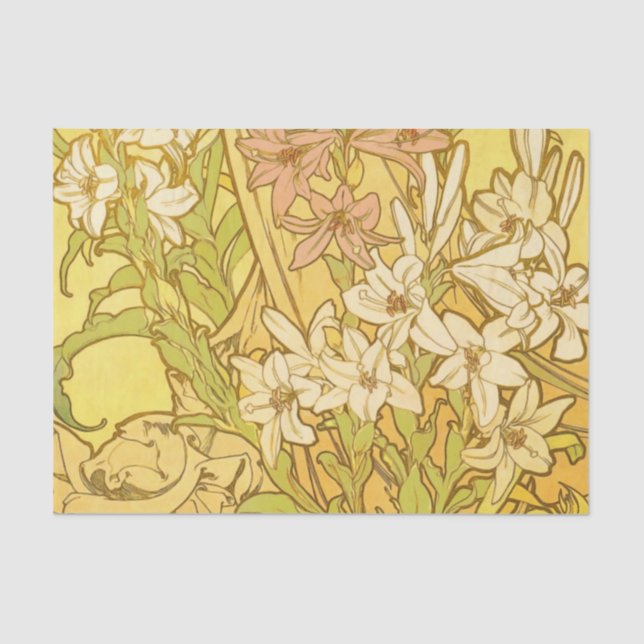Papel De Seda flores de lirio Art Nouveau de Alfonse Mucha (Anverso)