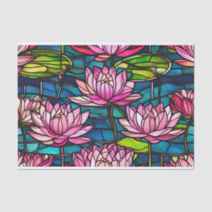Papel De Seda Flores de Lirio de Agua Rosa de Vidrio Manchado