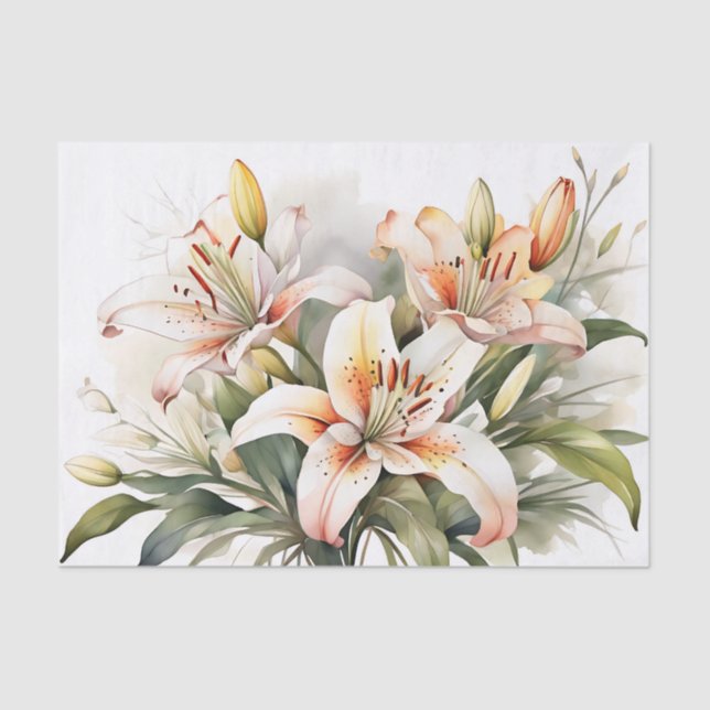 Papel De Seda Flores De Lirio Suave En Blanco (Anverso)