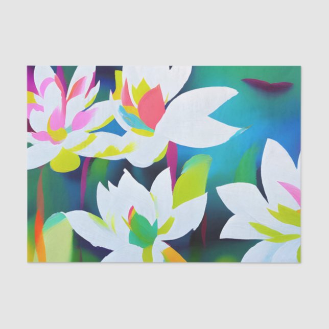 Papel De Seda Flores de loto blanco sobre un fondo verde (Anverso)