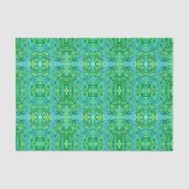 Papel De Seda Flores de Lupine Patrón árabe bohemio Ti verde (Anverso)