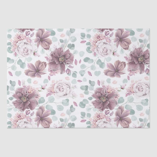 Papel De Seda Flores de malva y vegetación elegante (Anverso)