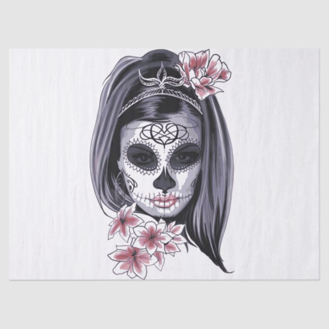 Papel De Seda Flores de maquillaje de Chica de Halloween (Anverso)