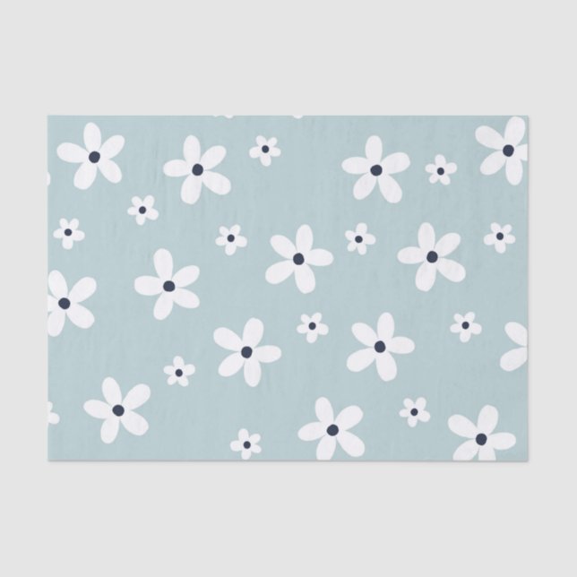 Papel De Seda Flores de margarita blanca azul Boho de verano (Anverso)