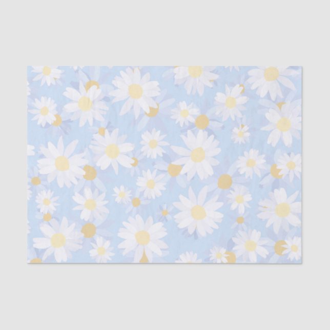 Papel De Seda Flores de margarita blanca y azul (Anverso)