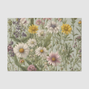 Papel De Seda Flores de margarita y flores silvestres antiguas