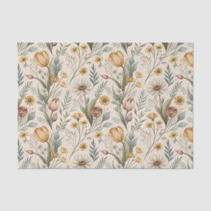 Papel De Seda Flores de margarita y tulipán amarillo Diseño de j