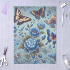 Papel De Seda Flores de mariposa Mariposas Decoupage azul
