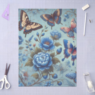 Papel De Seda Flores de mariposa Mariposas Decoupage azul