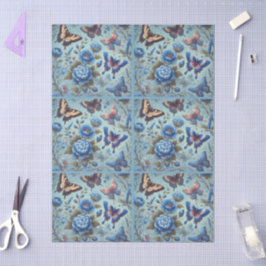 Papel De Seda Flores de mariposa Mariposas Decoupage azul